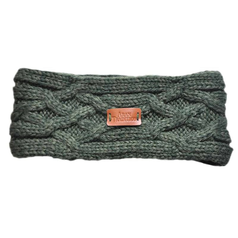 Aran Knitted Traditional patterns Headband  Dark Green Colour